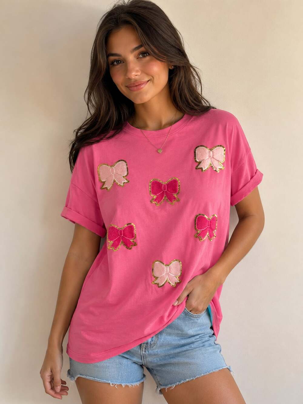 Bibi Boutique Bow T-Shirt Pink Short Sleeve Tee